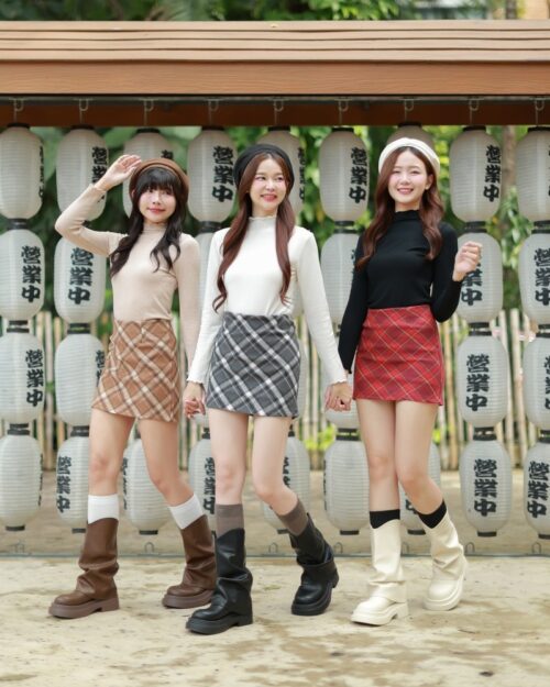 SK175 TIRAMISU SKIRT กระโปรงผ้าวูลลายสก็อต มีซับใน