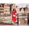 DA12 FLORA RED DRESS เดรสยาวสีแดงลายดอกไม้