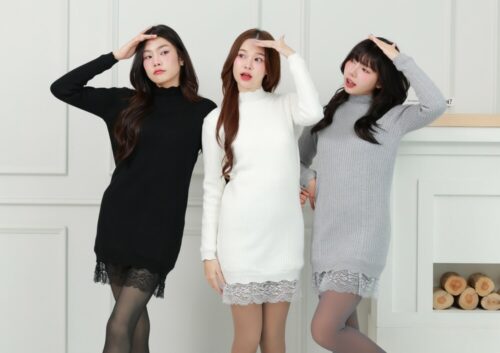 SW156 HANA SWEATER เสื้อสเวตเตอร์แต่งระบายลูกไม้