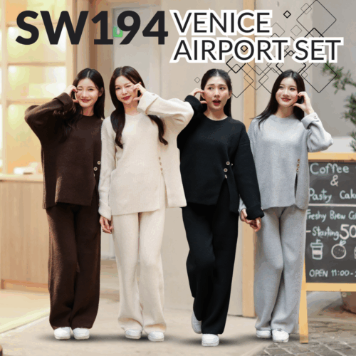 SW194 VENICE SET ชุดเซตไหมพรมคอกลมแต่งกระดุม